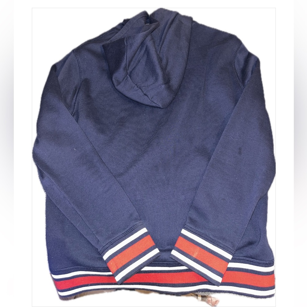 Navy Blue Men's Sweater with Striped Cuffs